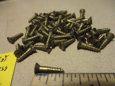 58--VINTAGE SOLID BRASS WOOD SCREWS WITH FLAT SLOT HEADS, 1/2'' LONG X #4=9/64''