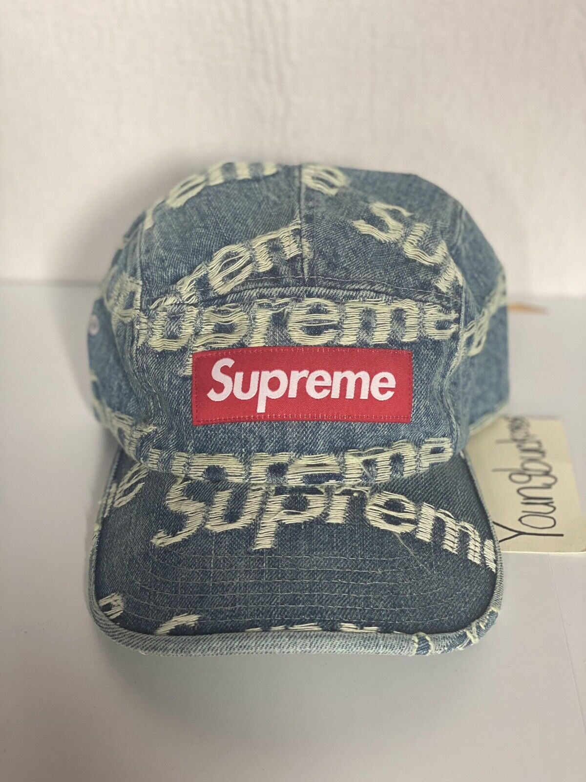 Supreme Frayed Logos Denim Camp Cap Blue SS21 | eBay