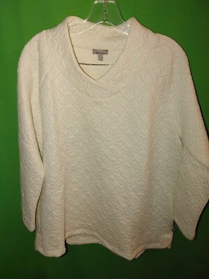 4917) NWOT TALBOTS X 0X ivory floral silver cotton pullover top sweatshirt 