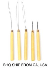 Pack of 5 Wooden Handle Hair Extensions Loop Needle Threader Pulling Hook Tool