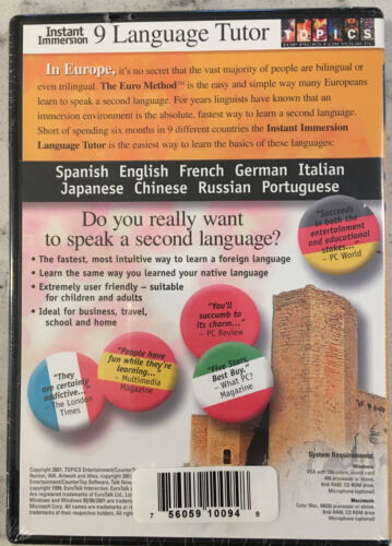 NEW & SEALED * INSTANT IMMERSION 9 LANGUAGE TUTOR (2001) DELUXE CD-ROM PC * - Picture 2 of 3
