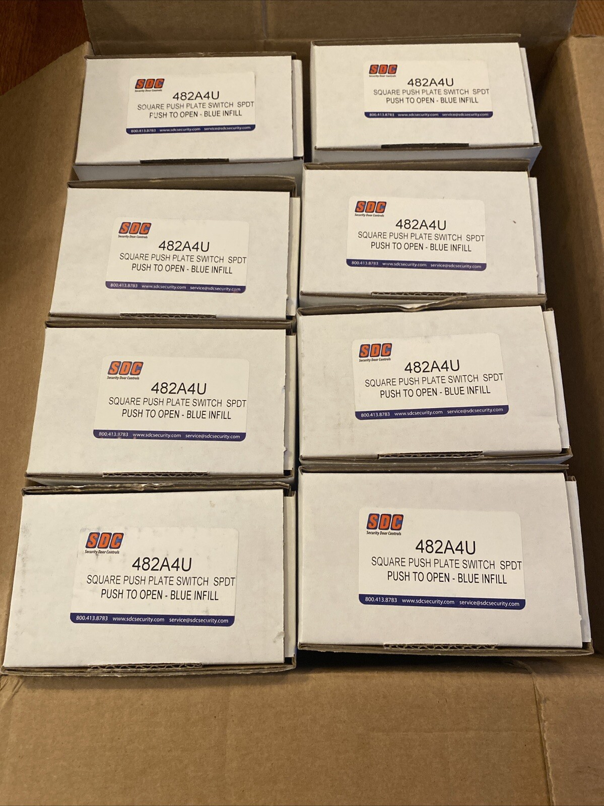 SDC Security Door Controls 482A4U Square Push Plate Switch SPDT PUSH TO OPEN BLU