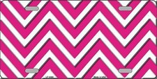 Pink White Chevron Pattern Novelty Metal License Plate
