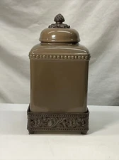 GG Gracious Goods Collection Acanthus Leaf 13 1/2” Brown Canister With Base