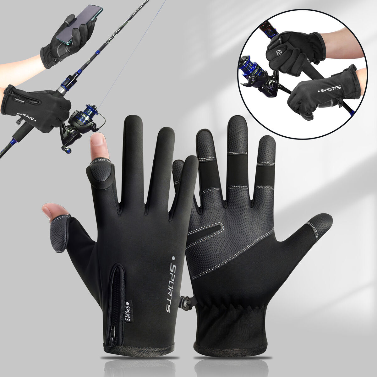 Winter Fishing Gloves for Men Women Black Anti-Slip Workout Gloves  Waterproof
