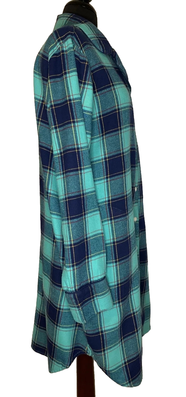 Lands' End Blue Plaid Flannel Nightshirt Size M eBay