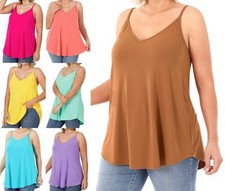 1X 2X 3X Women's Front & Back Reversible V or Scoop Neck Cami Long Tank Top