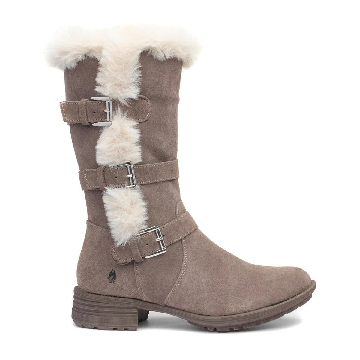 Hush Puppies Womens Boot Taupe Zip Up Buckle Calf Boot Saluki Size UK 4 5 6 7 8