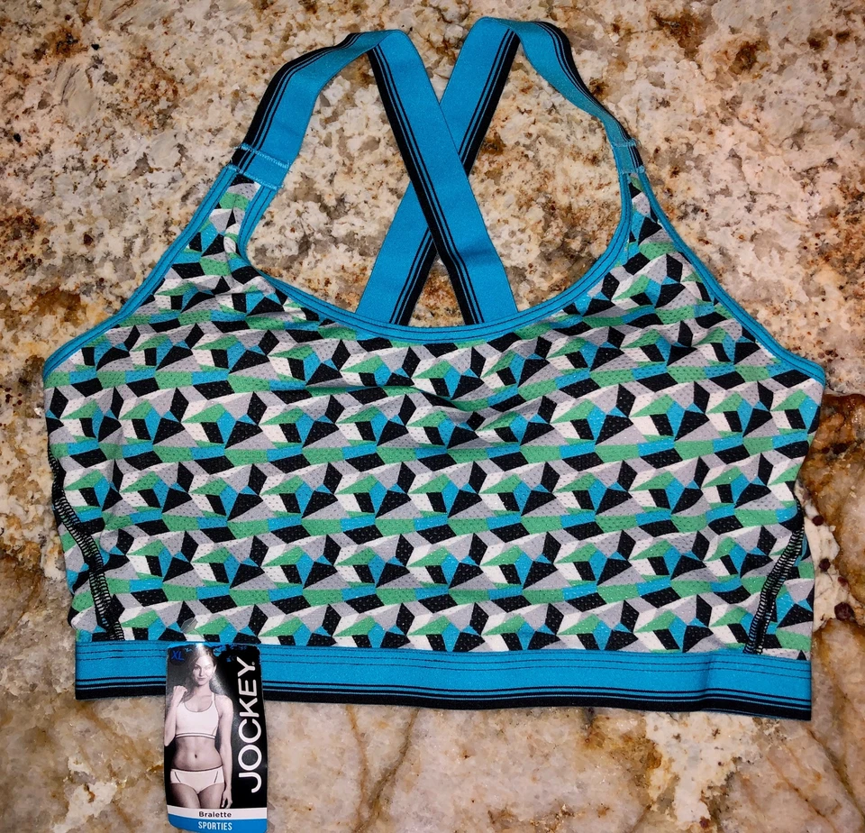 JOCKEY Sporties Breathable Mesh Bralette Blue Black Print Sports Bra Womens L XL - Image 3 of 4