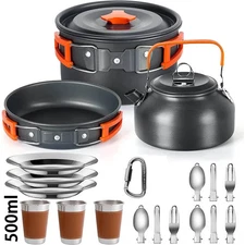 Camping Cookware Set Outdoor Cooking Pots Pan Kettle Tableware for 2-3 People
