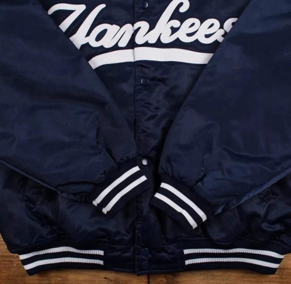 Yankees NY Vintage 90s Athletic Jacket Blue Satin Bomber Style Varsity Jacket - Image 4 of 4