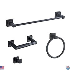 Matte Black 4-Piece Bathroom Hardware Set - Stainless Steel Towel Bar, Ring
