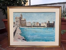 Dipinto Olio su Tavola - Veduta di Trani (Puglia) - Cattedrale sul Mare - '900