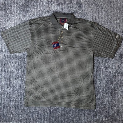 Byron Nelson Eleven Straight Mens XL Polo Shirt Olive Green Grid Cotton Golf New