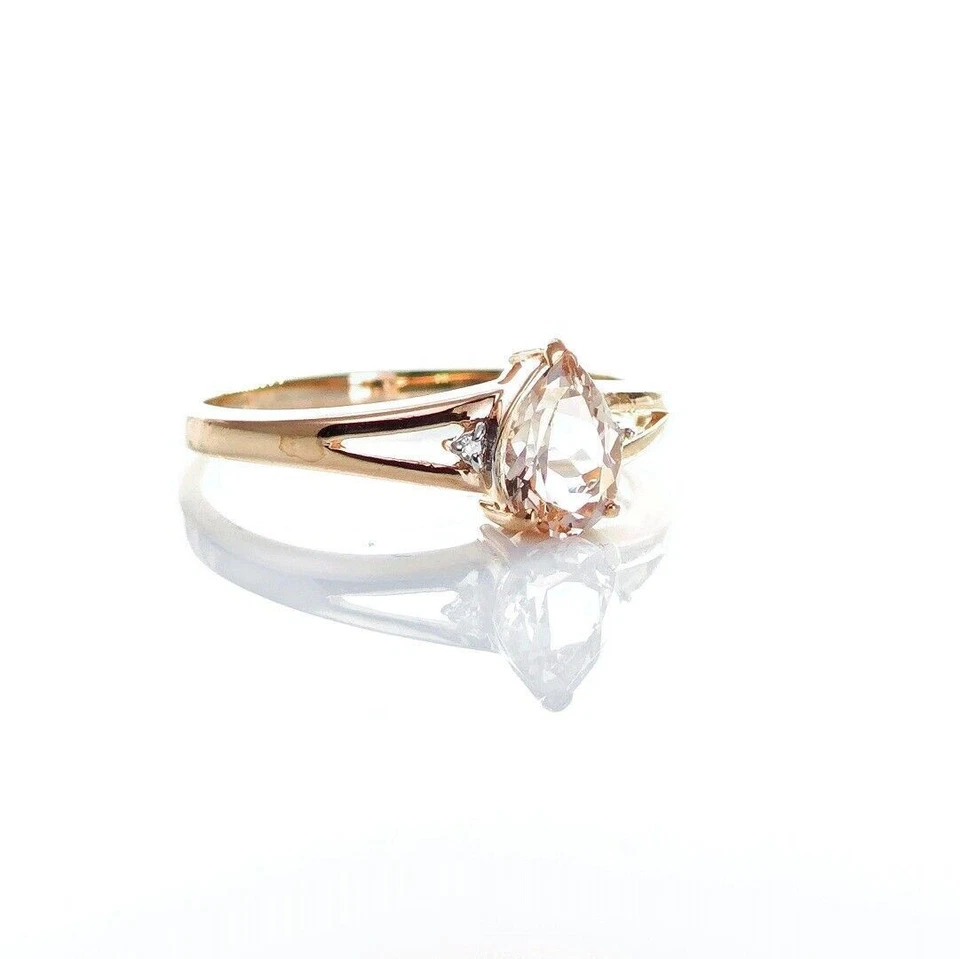 9ct Morganite Ring Size N.5 Diamond Rose Gold 0.59ct Pear Pink Pear Gemstone - Image 4 of 4