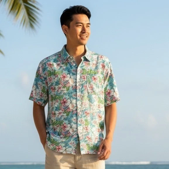 Simply Southern Outfitters Mens Small Tropical Hibiscus Floral Button Down