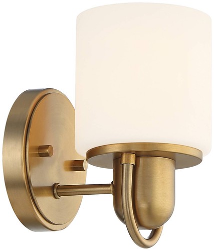 Modern Wall Light Sconce Warm Brass Hardwired 4 3/4" Fixture White Glass Bedroom - Picture 6 of 8