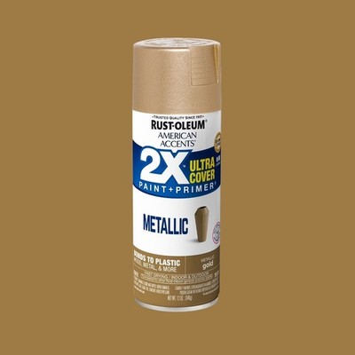 Gold, American Accents 2X Ultra Cover Metallic Spray Paint-327909, 12 oz
