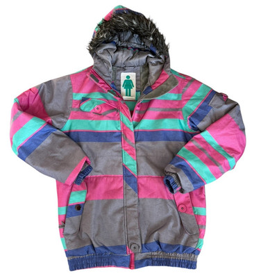 FIREFLY Aqua Base Elite Striped Hooded Snowboard Ski Jacket Coat Teen Youth XL