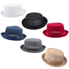 6Pcs Summer Mesh Pork Pie Hat Beach Party Fedora Cap Boater Porkpie Breaking ...