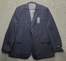 Stafford Blazer Men 50L Navy Wool Gingham Lined Classic Fit Nautical Button Cuff