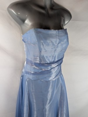 Ice Blue Metallic Iridescent Pleated Gathered Bodice A-Line Prom Gown Medium