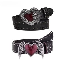 Rose Essential Droplet Heart-shaped Leather Belt Rivet Decoration Punk Hip-hop