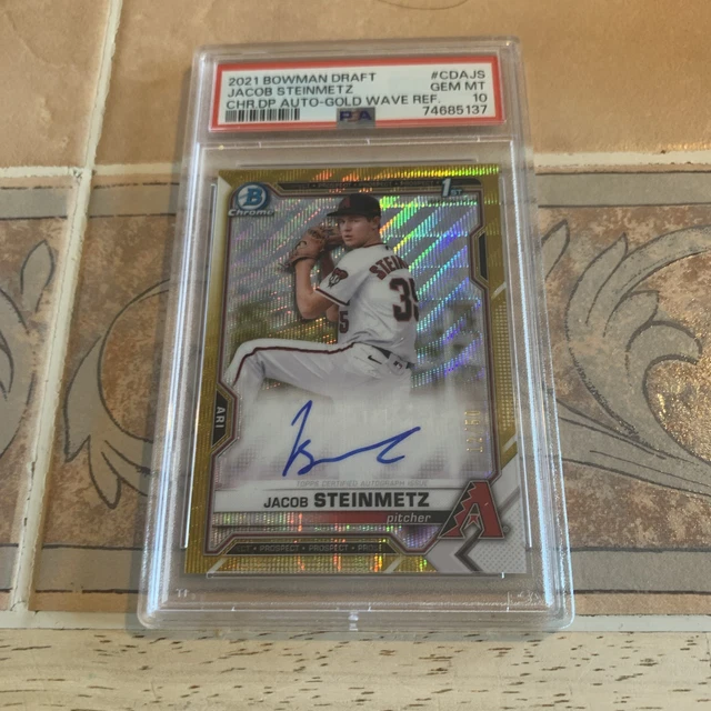 2021 Bowman Chrome 1st Jacob Steinmetz Bowman Chrome Gold Wave Auto /50 PSA 10