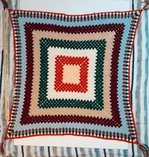 Vintage Afghan Knitted Lap Blanket Throw 40"x40” Granny Square Multicolor