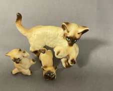 3 Piece Set Vintage 1950's Siamese Cats Miniature Bone China Mama & 3 Kittens