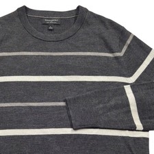 Banana Republic 100 Merino Wool Striped Crew Neck Sweater Gray Mens Large