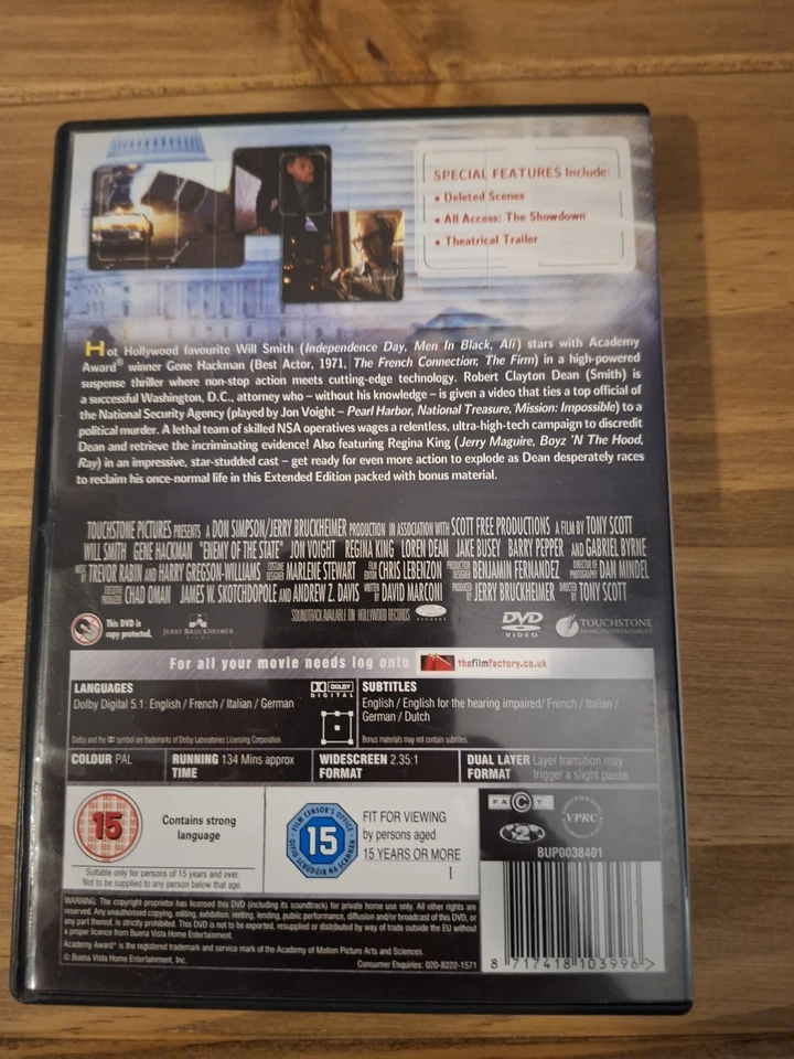 Enemy Of The State Extended Edition DVD, NM - Image 2 of 3