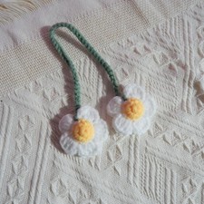 Crochet Cherry  Daisy Car Mirror Hanging Accessory, Cute Car Charm For Gift