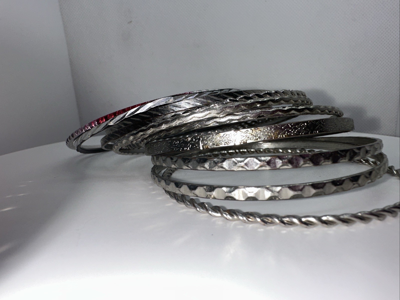 73/4" silver toned stackable etched bangle bracel… - image 5