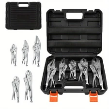 Locking Pliers Set with Storage Box Includes in 5"7"10"Curved Jaw Sizes-5PCS/Set