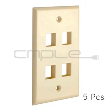 Keystone Jack Wall Plate 4 Hole Port Faceplate Network CAT5e CAT6 Ivory 5 Pack