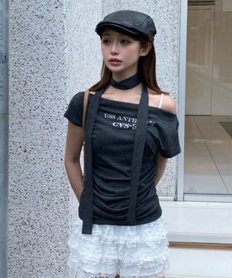 List price 4400 yen New and unopened RayCassin Printed Dolman T-shirt with tie