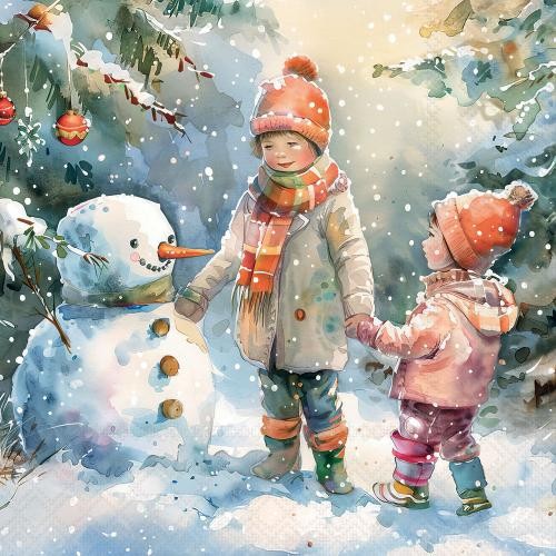 Weihnachten Servietten Lunch 33X33 3-Lagig 20 StüCk Kinder Halten Schneemann Sno-image