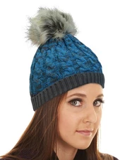 Womens Girls Winter Faux Fur Hat Large Raccoon Fur Pom Pom Beanie Hats Stretch