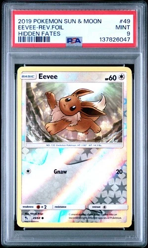 2019 POKEMON SUN & MOON HIDDEN FATES #49 EEVEE-REVERSE FOIL PSA 9