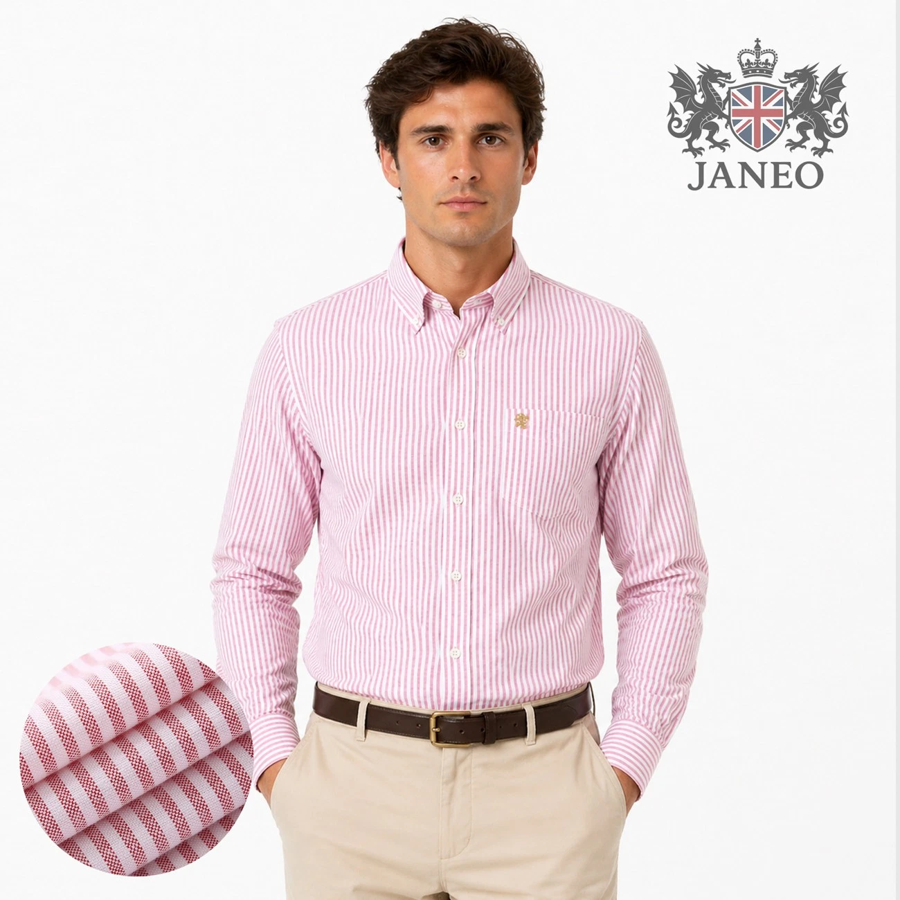 Mens Long Sleeve Shirt,Oxford Button Down Casual Stripe,Authentic Oxford Fabric