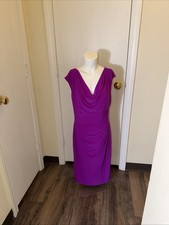 Lauren Ralph Lauren Sleeveless Ruched Midi Bodycon Dress Fuchsia Purple Sz 12