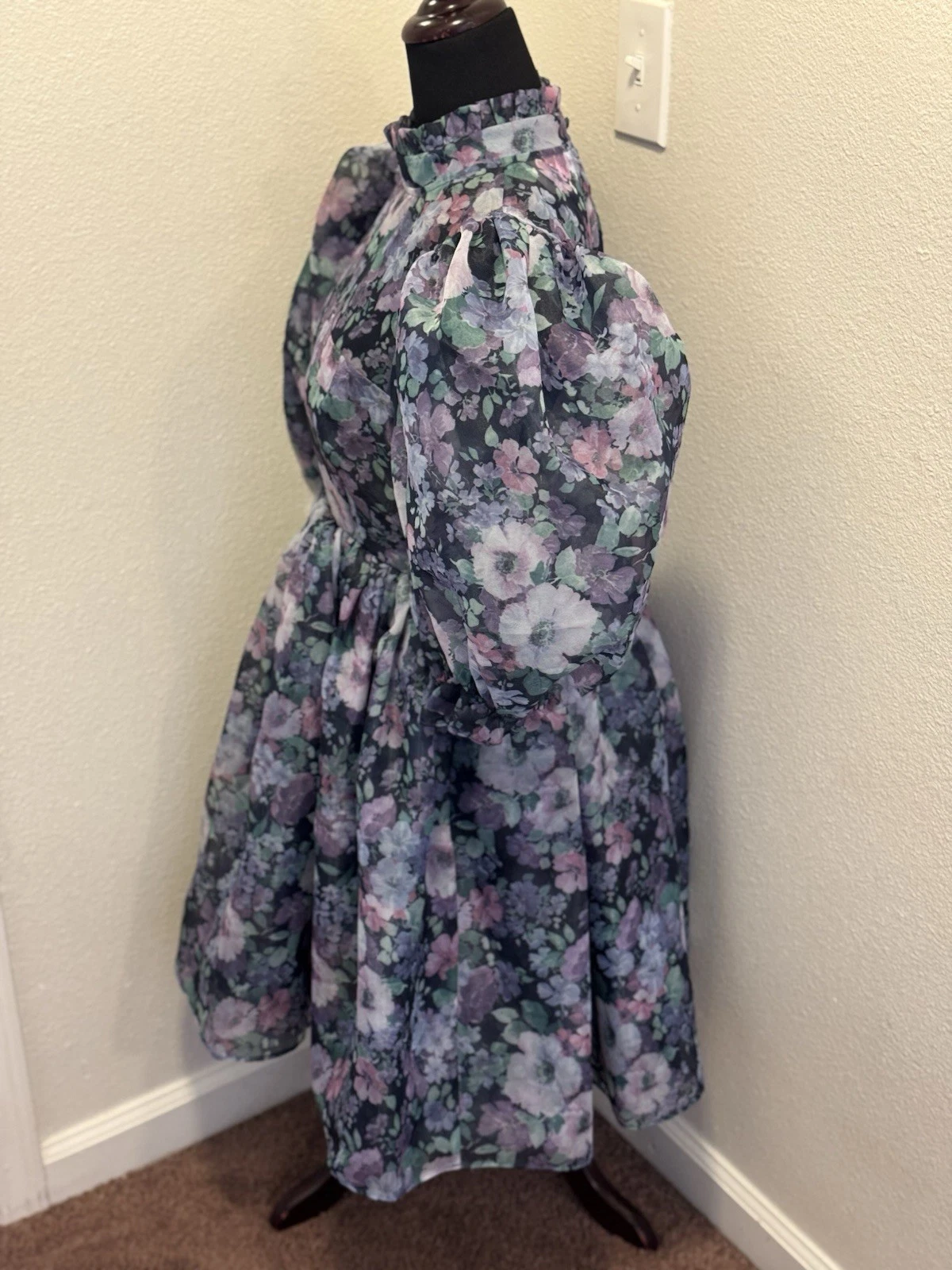 UNDERCOVER Abito Selkie The Nirvana Royal manica a sbuffo aderente svasato chiffon giardino segreto M NUOVO