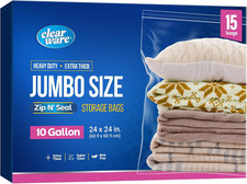 15 Count - Large Storage Bags with Zipper Top, 10 Gallon Size 24" X 24", Extra L