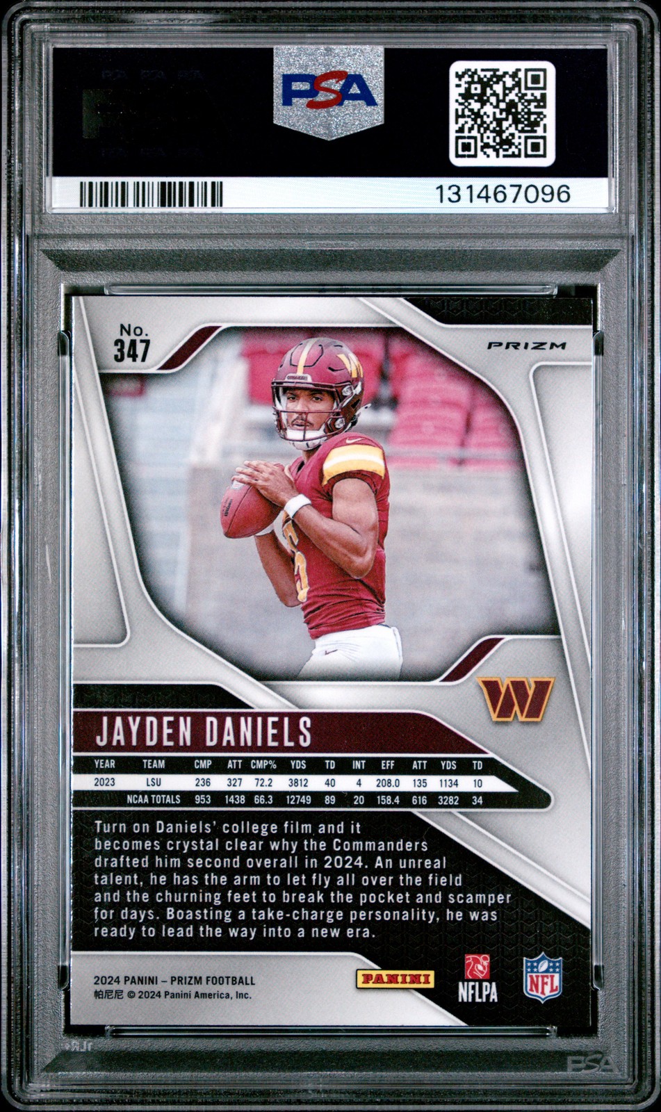 2024 Panini Prizm #347 Jayden Daniels Silver PSA 10 view 2