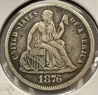 1876 Seated Liberty Dime 10C Silver U.S. Coin - VF Detail