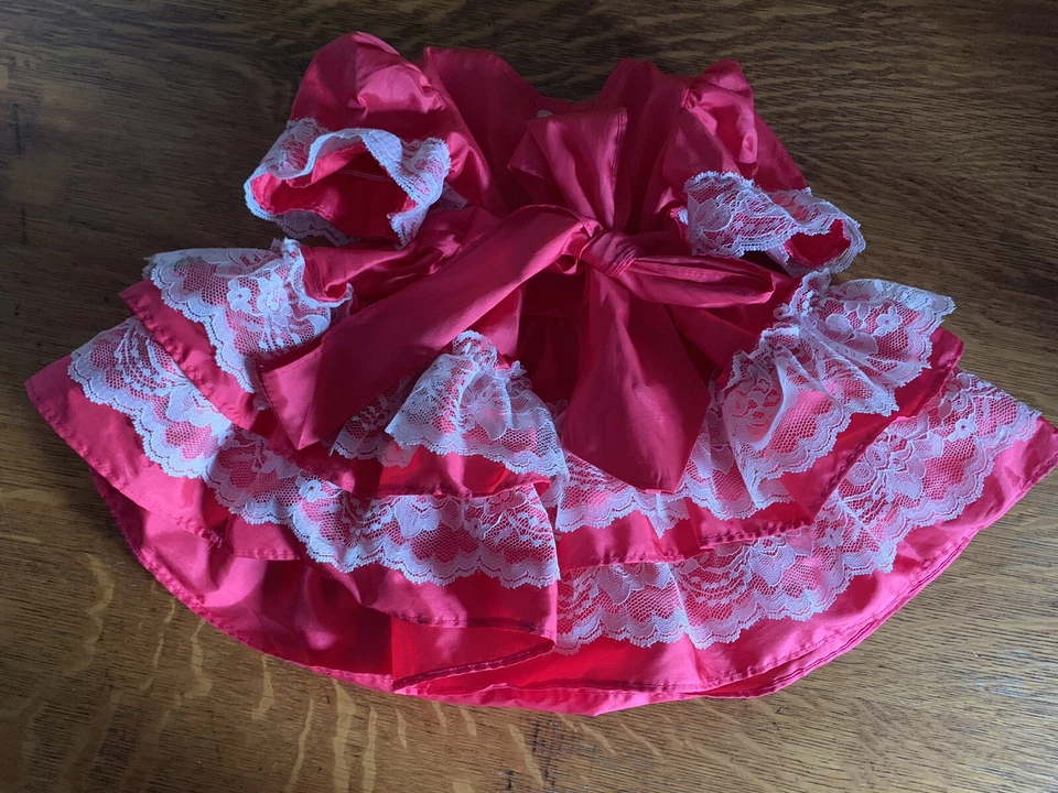 Vestido De Colección Jill Lynn 12M Rosa Caliente Volantes Falda Completa Volantes Encaje Mangas Acampanadas Foto 4 de 4