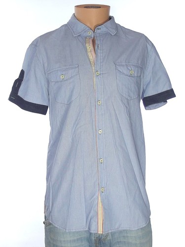 Tipo's Camicia Uomo A Manica Corta Taglia L Azzurra 100% Cotone Casual Slim Fit - 第 1/12 張圖片