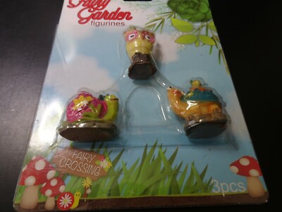Fairy Garden Figurines, 1 pack of 3 objects, Owl, Snail and Turtle