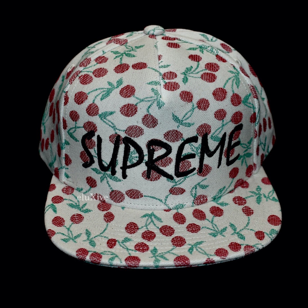 NWT Supreme Navy Snapback Hat with Red Cherry Embroidery NWT SUPREME NEW ERA Box Logo Opening Day 2021 Grape Icy uv  main image 3